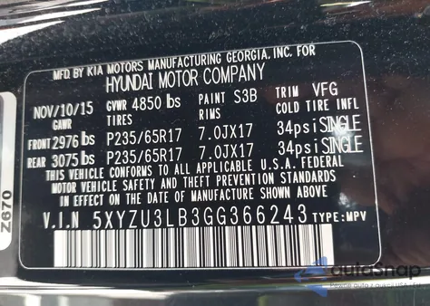 2016 Hyundai Santa Fe Sport 2.4L z USA, uszkodzony, nr VIN 5XYZU3LB3GG366243